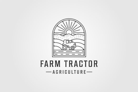 Farm Tractor Logo Line Art Vintage Review