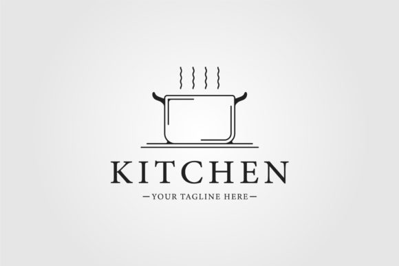 Pan of Kitchen Set Logo Line Art Vector Review