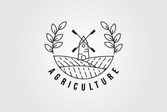 Windmill Farm Logo Line Art Vector Review