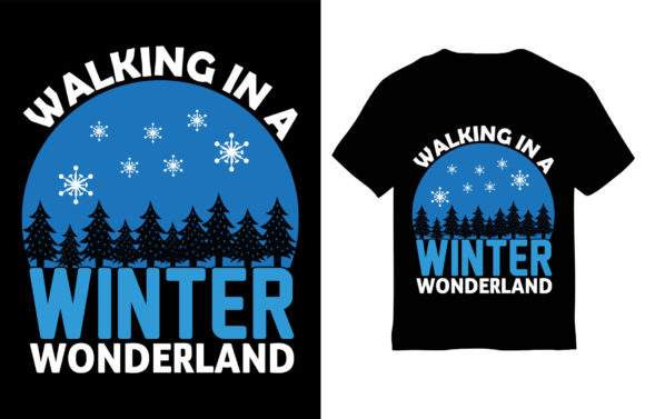 Winter T-shirt Design. Walking in a